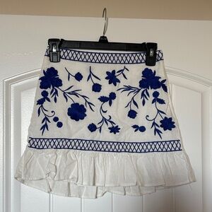 Blue Rain Floral Embroidered Mini Skirt